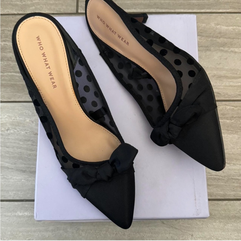 Who What Wear Black Polka Dot Kitten Heels